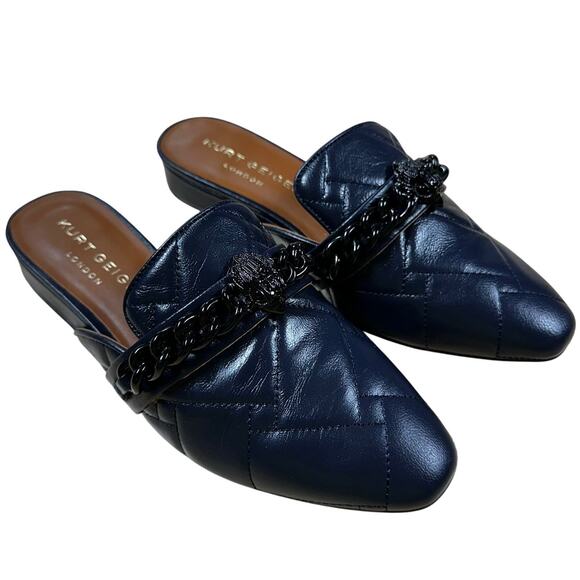 Kurt Geiger Chelsea Mule Quilted Navy Leather Flats Women's Sz 37 (US 5.5) NWOB - Picture 1 of 10